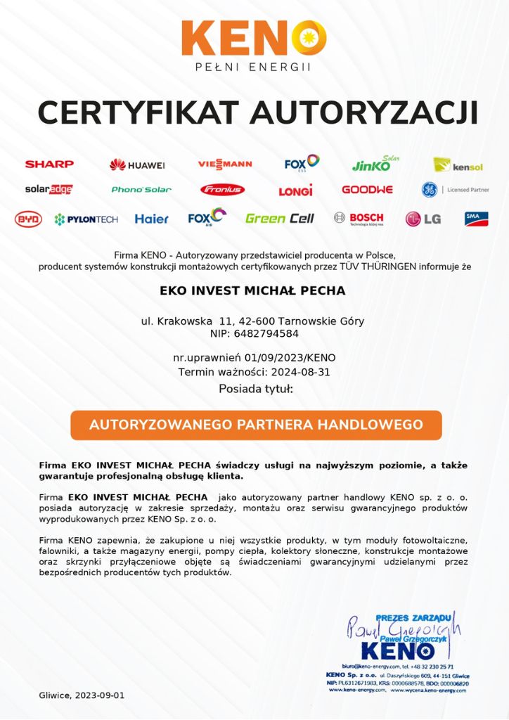 Certyfikat Autoryzacji KENO 2023